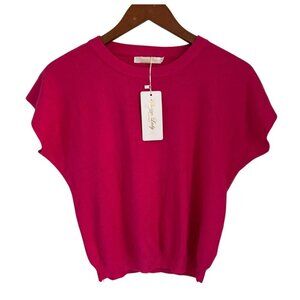 Charm Lady Womens Hot Pink Knit Short Sleeve Pullover Top P